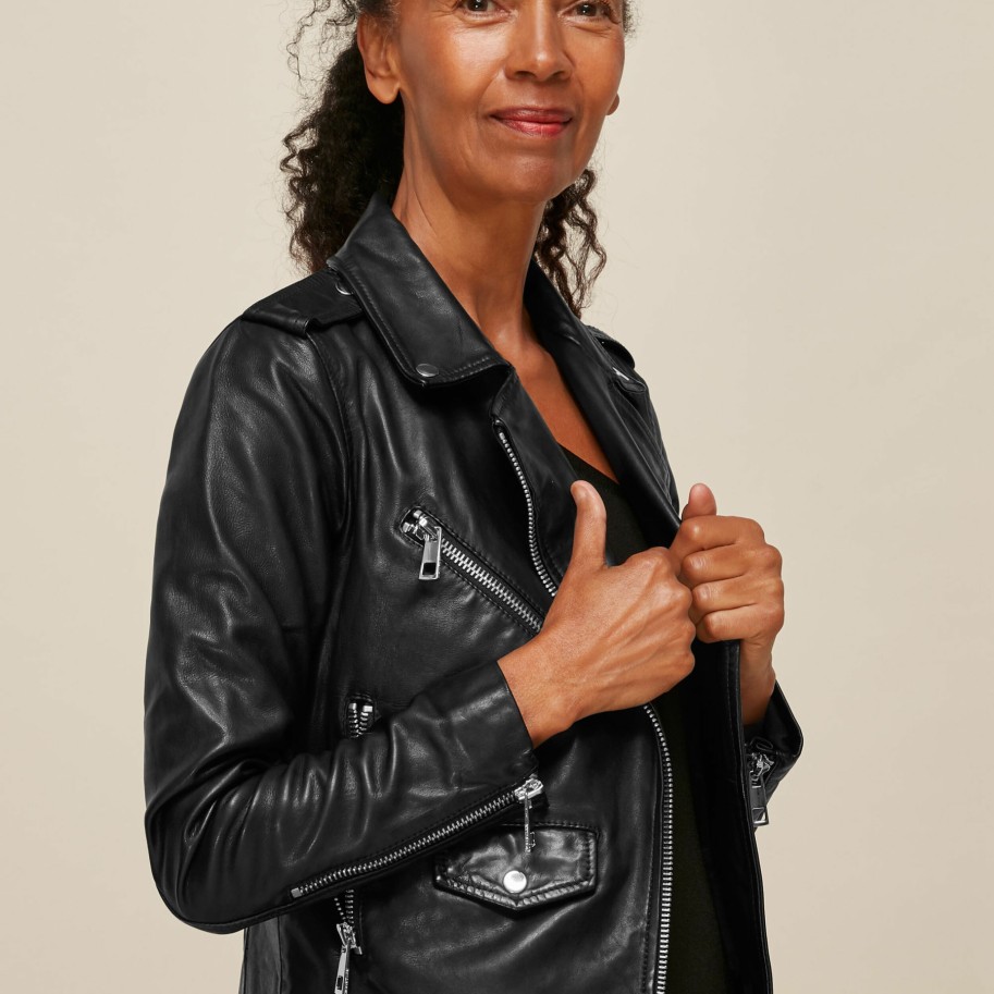 Women Whistles Jackets | Agnes Pocket Leather Biker Black